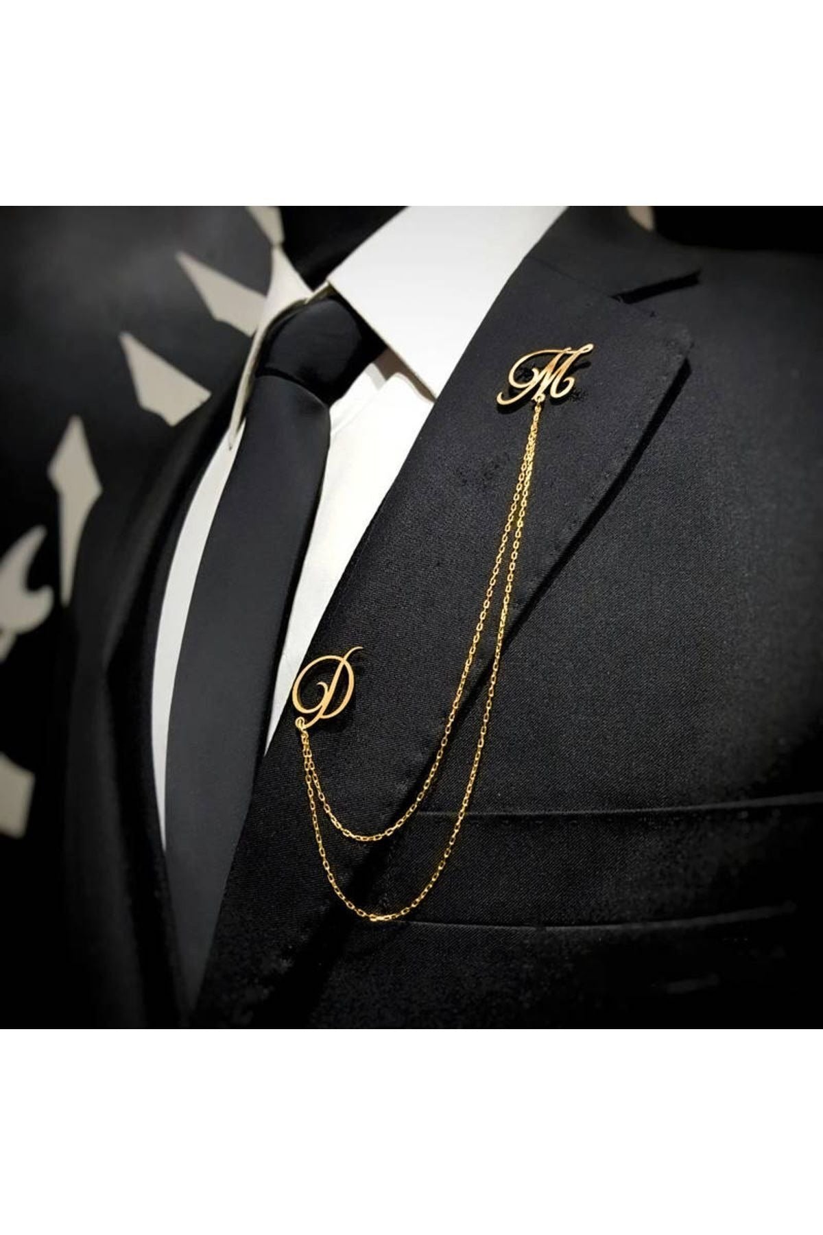 925 Ayar Gümüş Harfli Yaka İğnesi Damat Hediyesi Kişiye Özel