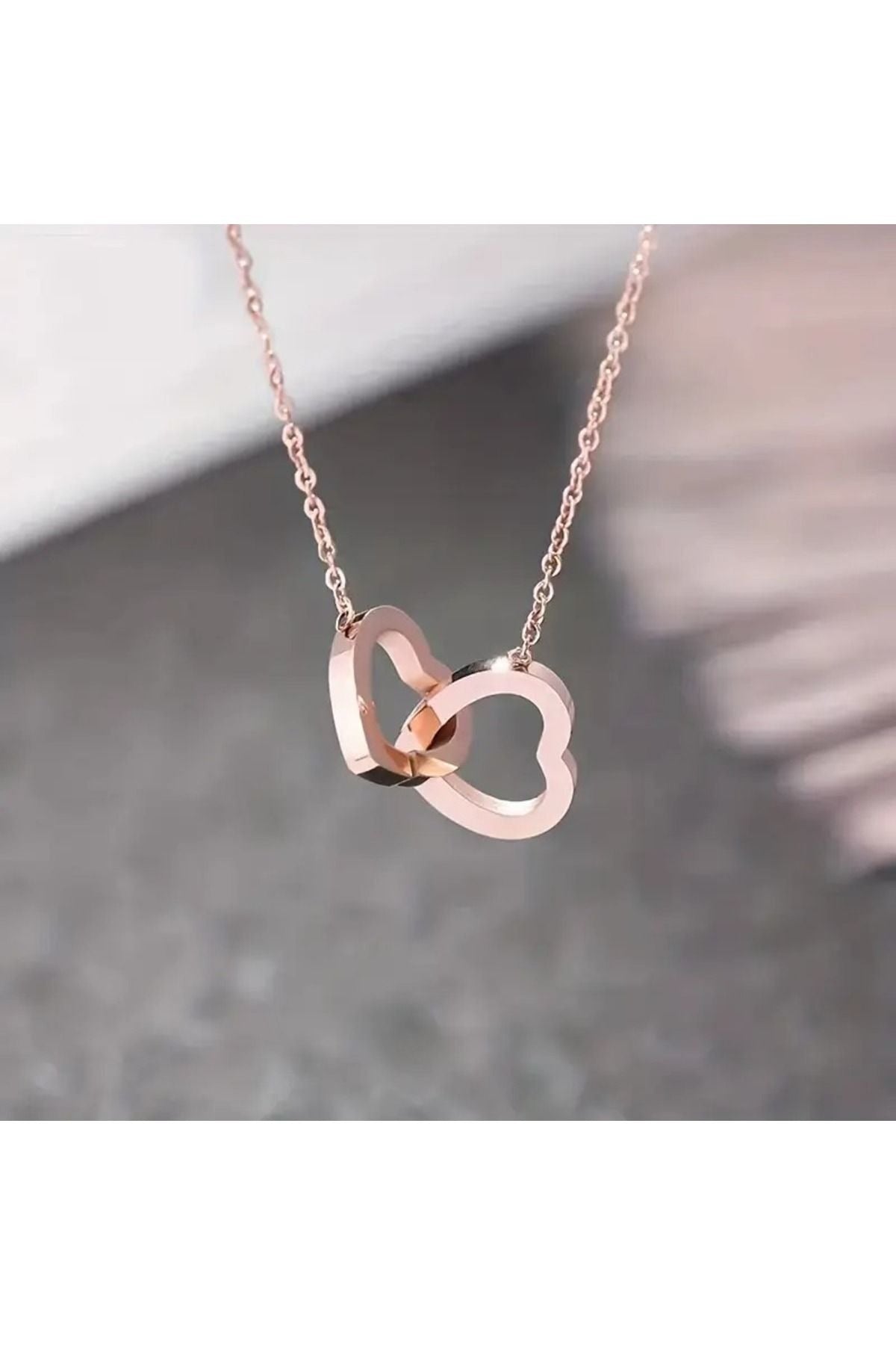 Çelik İç İçe Kalp Kolye Kararma Yapmaz