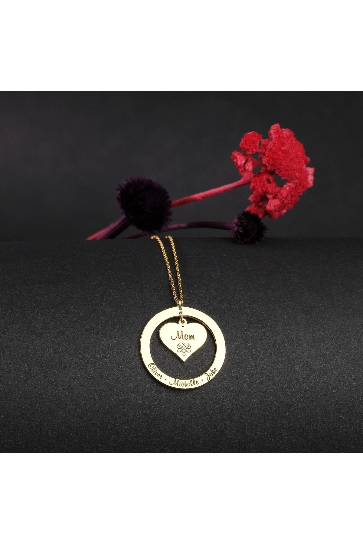 Gümüş Kalpli Kolye Isimli Kalp Kolye Halkalı Kolye Aile Kolye