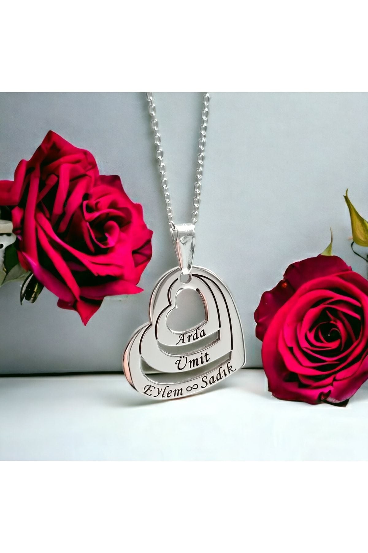 Üçlü Isimli Kalpli Kolye Iki Üç Dört Isimli Kalp Kolye Gümüş Kolye Isimli Kalp Kolye