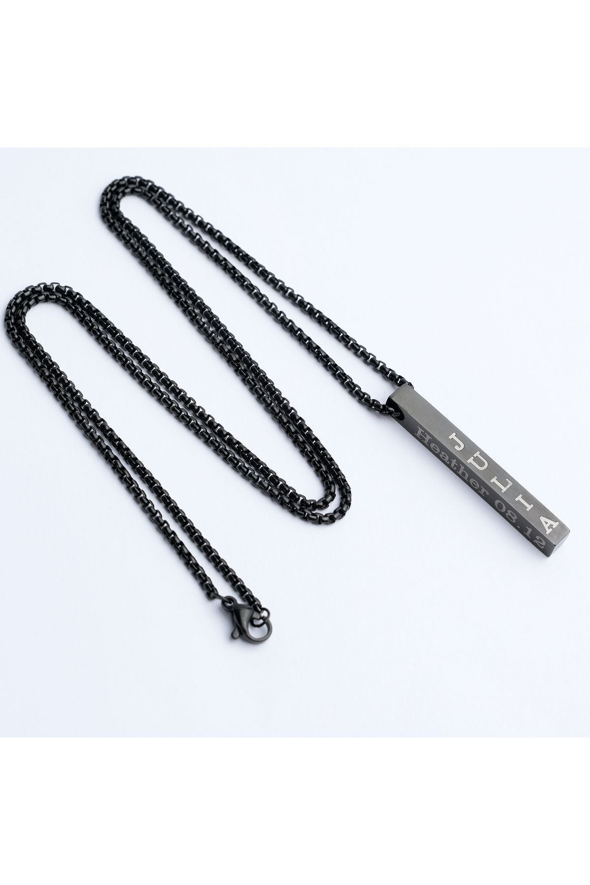 Kişiye Özel Çelik İsimli Tarih Yazılı Unisex Bar Kolye