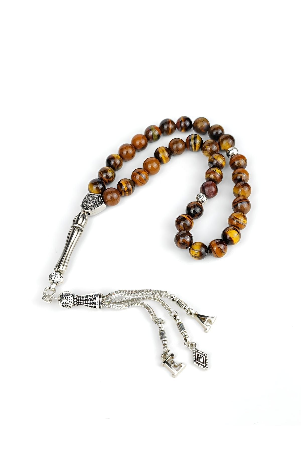 Kişiye Özel Harfli Püsküllü Tesbih - Hematit Taşı - Özel Yazılı Ahşap Kutulu Doğal Taş Tesbih