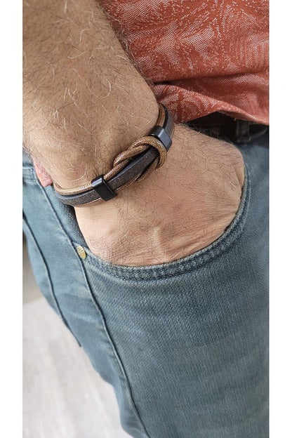 Erkek Deri Bileklik Manyetik Toka Örgülü Bileklik